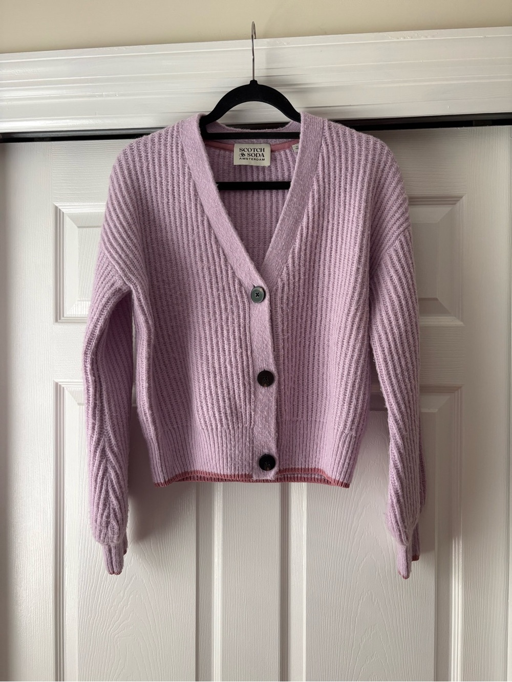 Scotch & Soda Pale Lavender Ribbed Button Cardigan